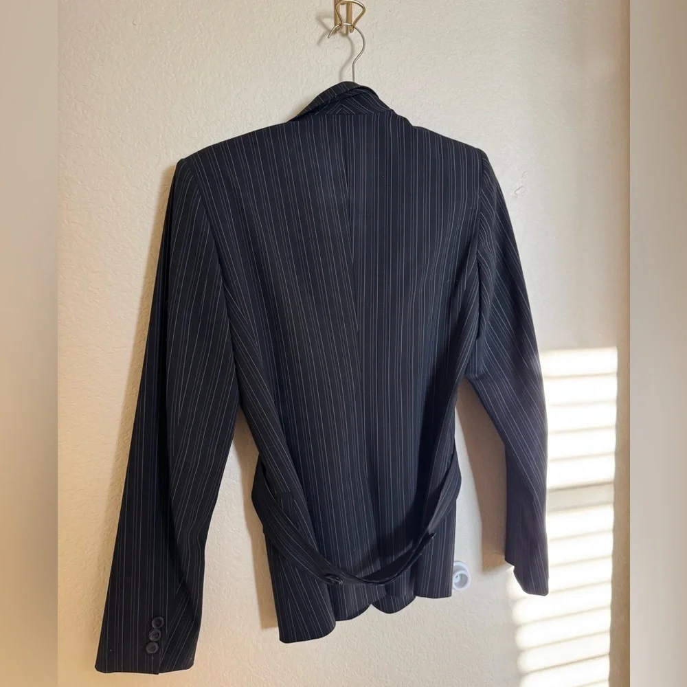 MaxMara Wool Pin Striped Fitted Blazer Jacket‎ Sz 6 in Black Grey Tailored Fit